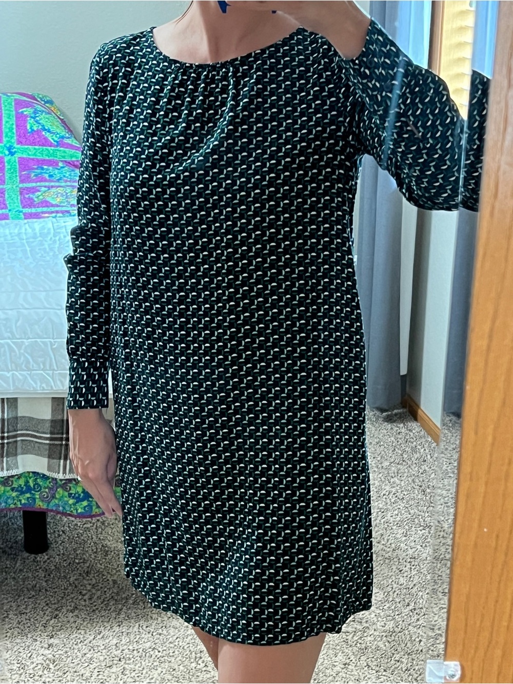 Women's Patterned Long Sleeve Shift Dress